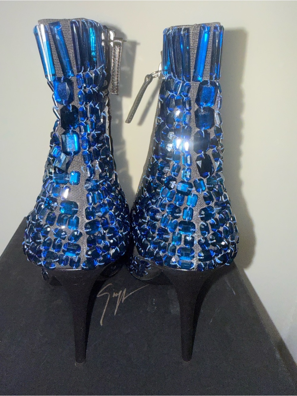 Giuseppe Zanotti Blue Crystal-Embellished Peep-Toe Heeled Boots size 40 NWT - Picture 3 of 4
